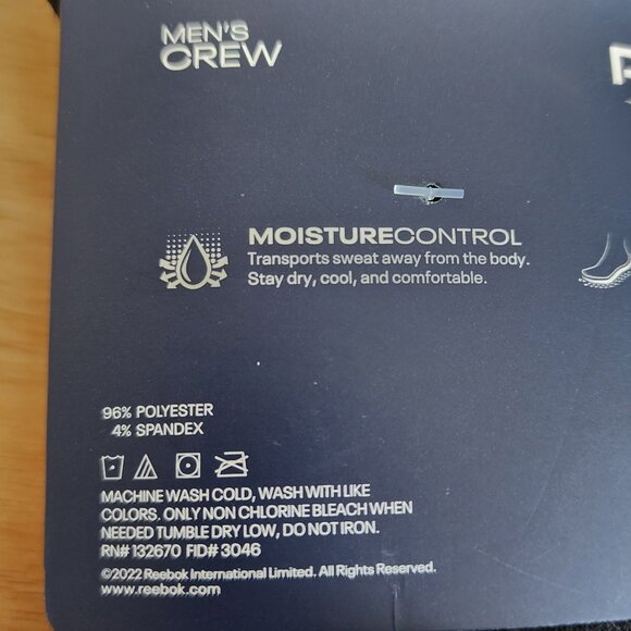 NWT Reebok, Men's, 5-pk, Crew Sock - Picture 7 of 7